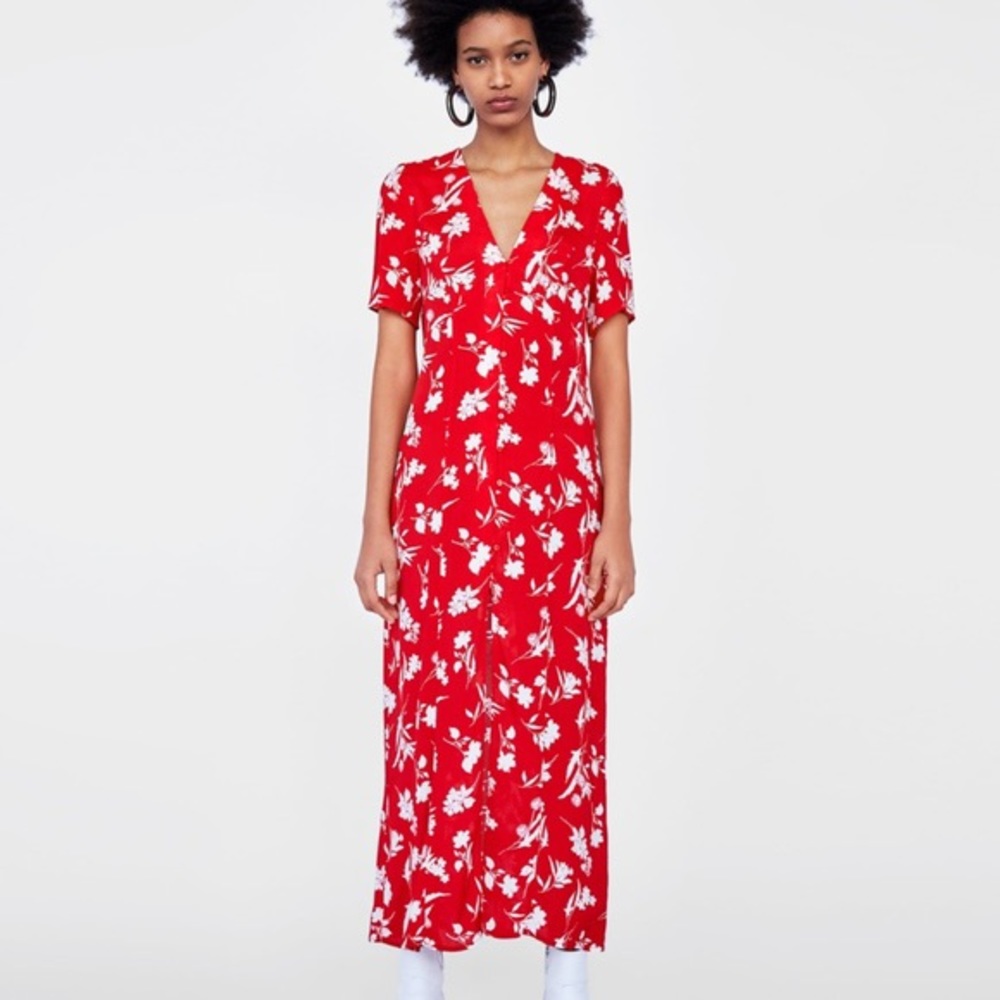 NWT ZARA Long floral button down shirt maxi dress - Picture 13 of 13